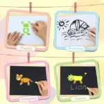Magnetic Wooden Puzzle Game, Double-Sided Puzzle Drawing Easel, Chalk Board, Educational Toy for Kids - Image 4