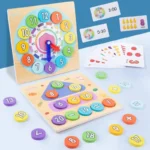 Wooden spelling board puzzle toy With Clock, number, Alphabet Cognition two in one spelling toy for children