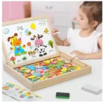 Magnetic Wooden Puzzle Game, Double-Sided Puzzle Drawing Easel, Chalk Board, Educational Toy for Kids