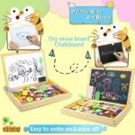 Magnetic Wooden Puzzle Game, Double-Sided Puzzle Drawing Easel, Chalk Board, Educational Toy for Kids - Image 2