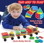 Train Toy Set For Toddler, Sorting And Shape Color Recognition Geometric Blocks Colorful