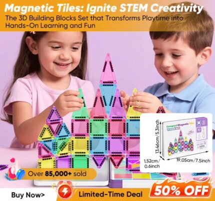 Magnetic Tiles Travel Toy Set with Storage Iron Box