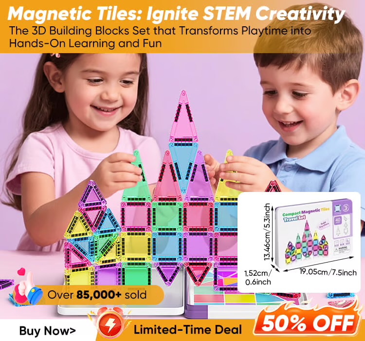 IMG_7264 Magnetic Tiles Travel Toy Set with Storage Iron Box - Image 1