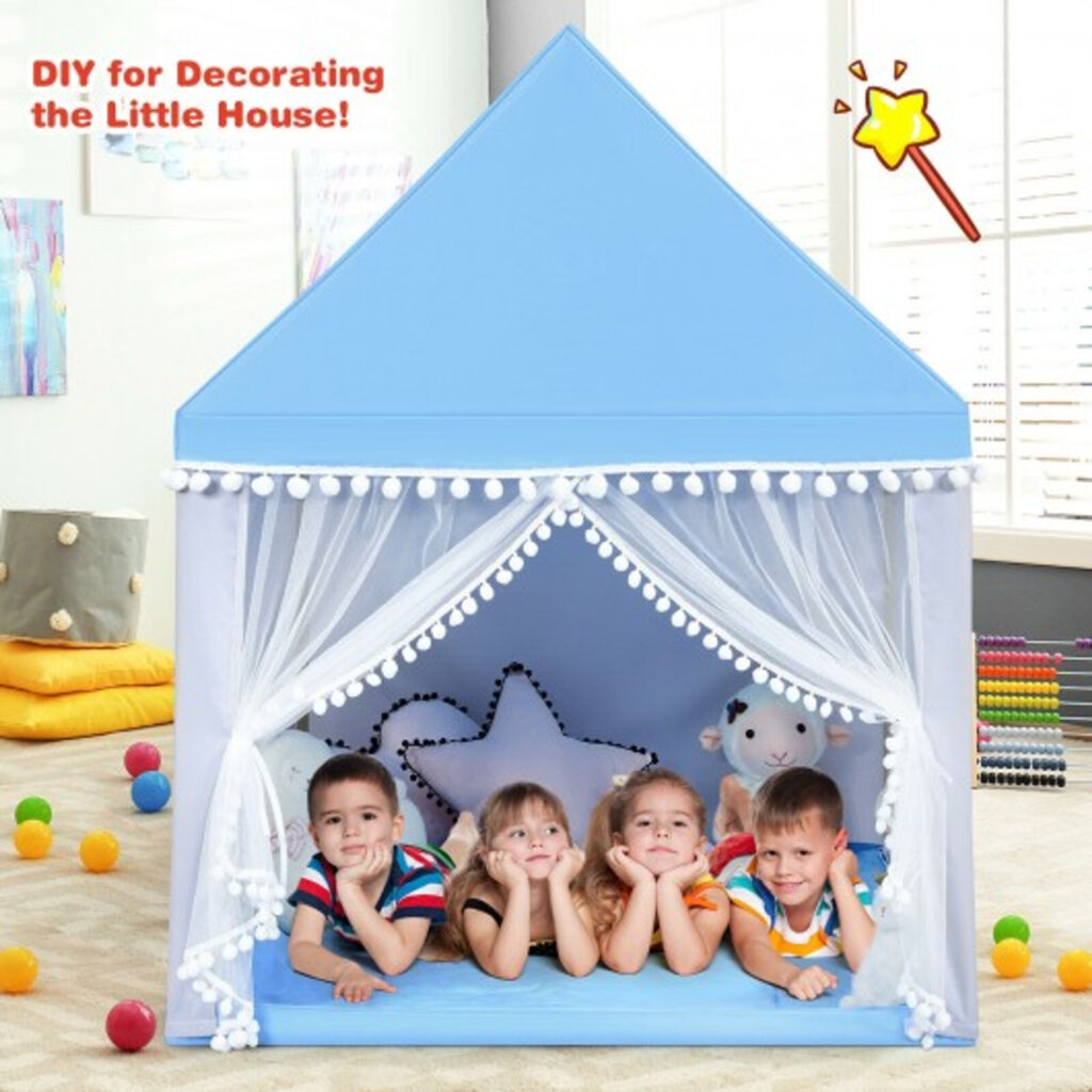IMG_3093 Blue Princess Castle Indoor Playhouse with 24pcs soft ball - Image 1