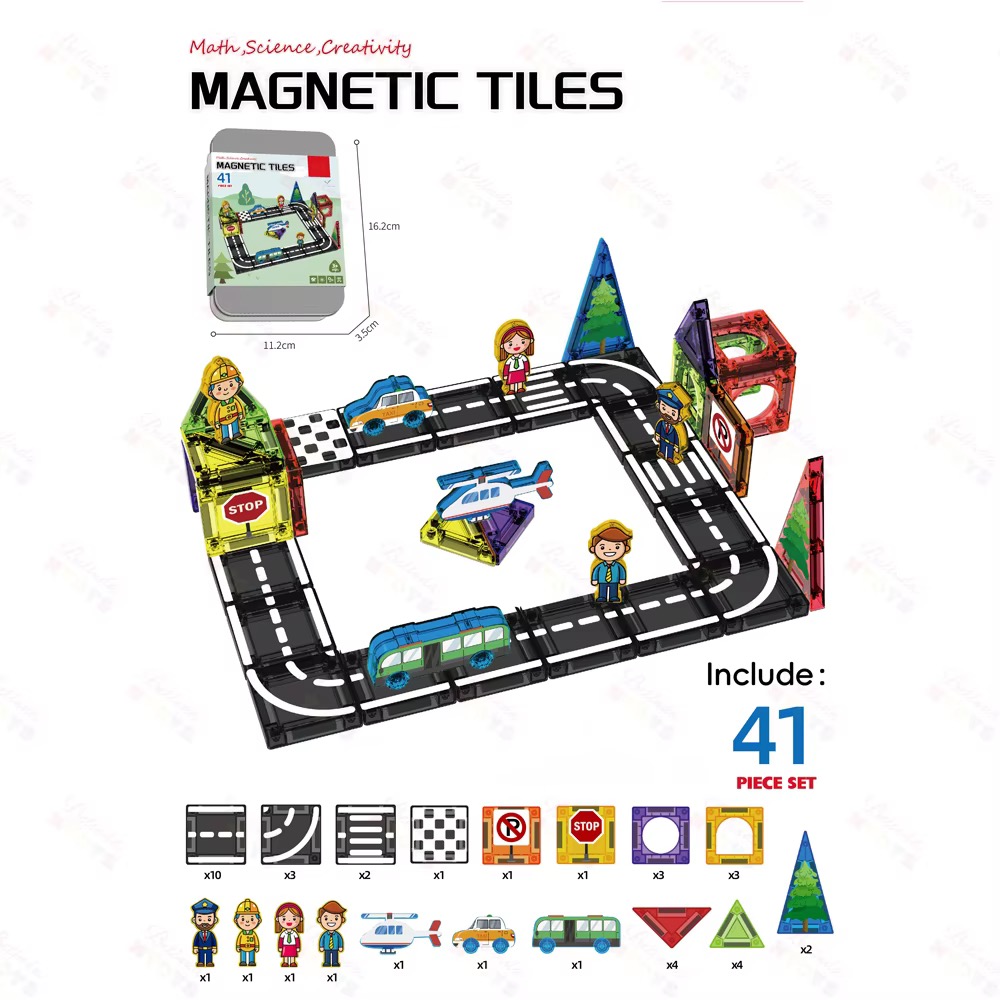 IMG_3303 41-Piece Road Traffic Magnetic Tiles set - Image 1