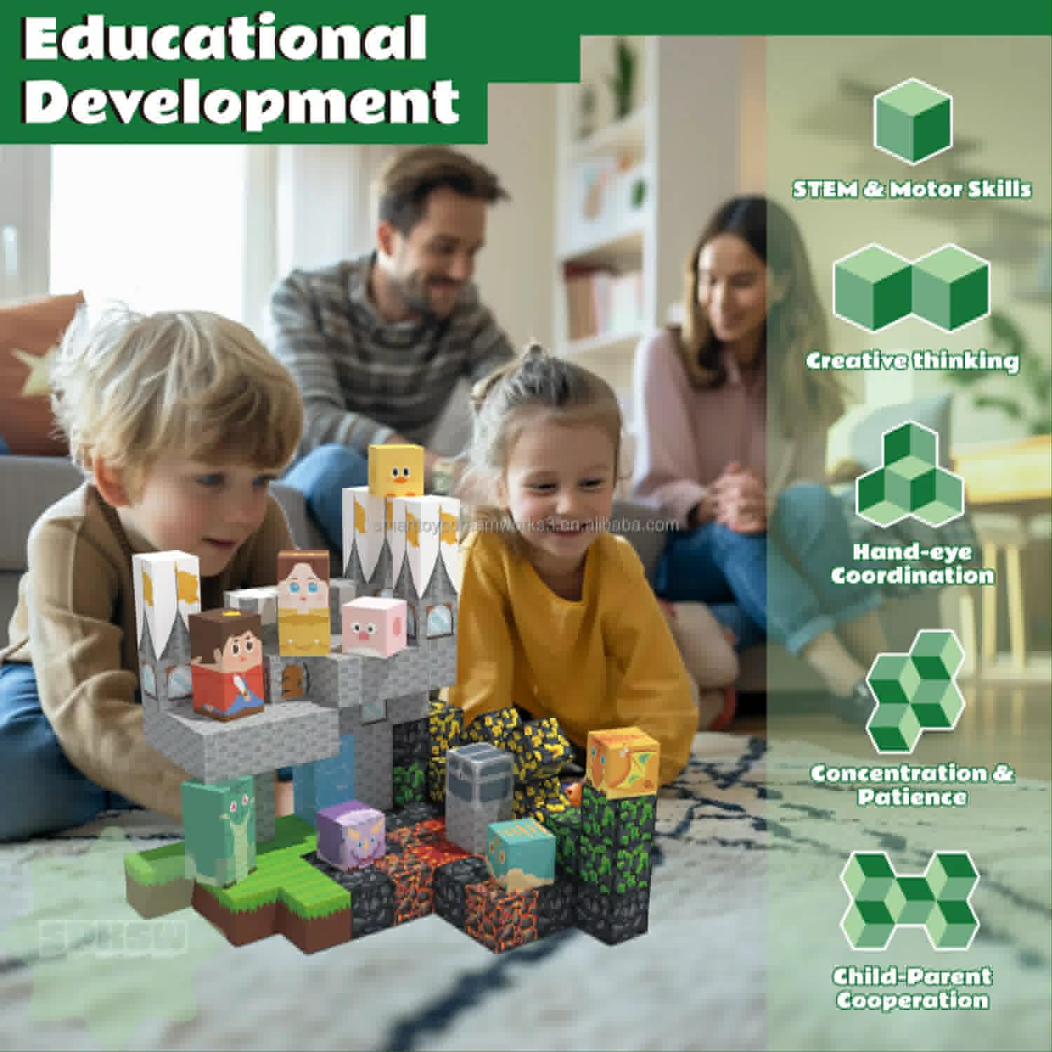 Minecraft-themed 6-in-1 magnetic puzzle:cube set Minecraft-themed 6-in-1 magnetic puzzle/cube set(24 PCS) - Image 1